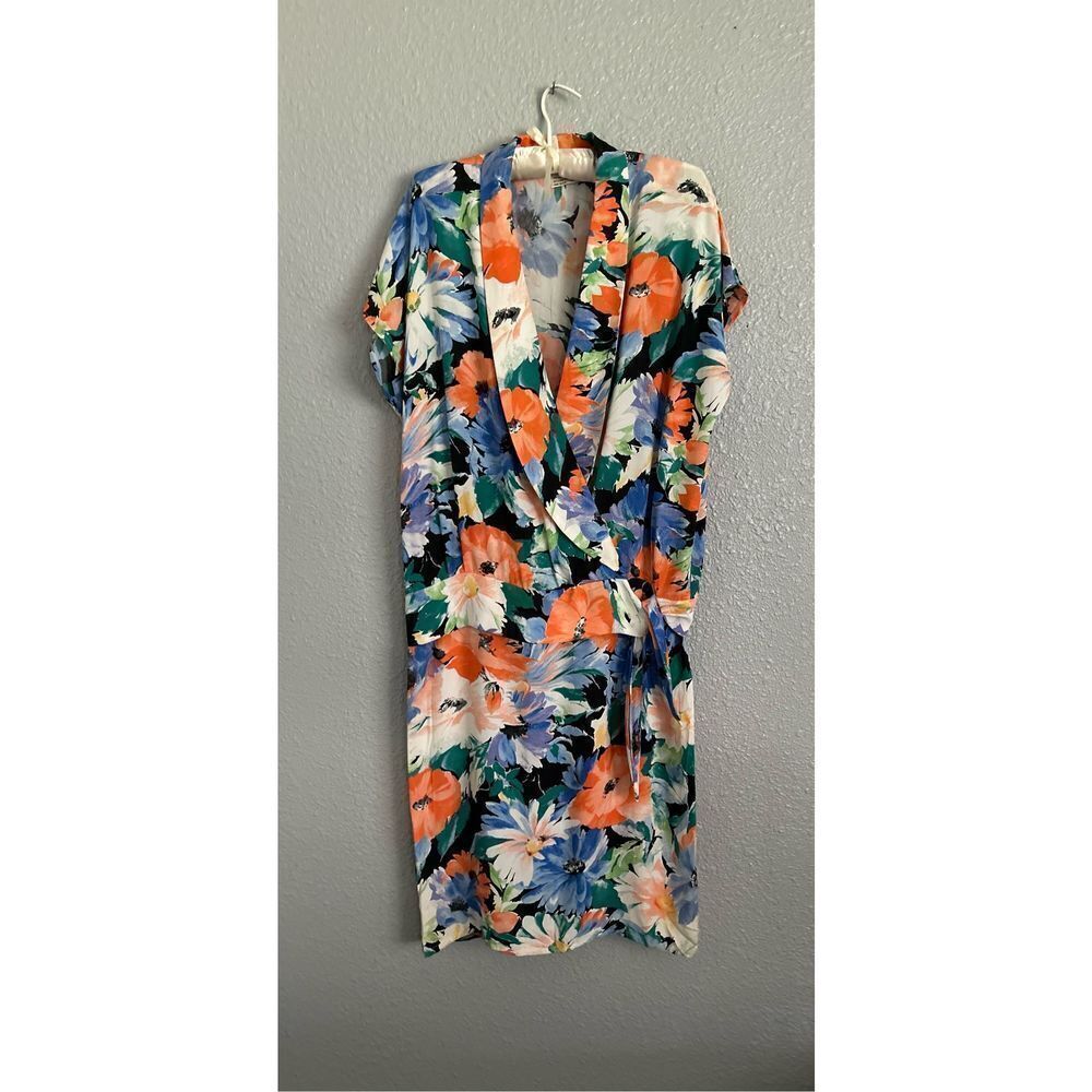 Vintage 100% Viscose Dress Blouson multi colors orange blue, white black, yellow